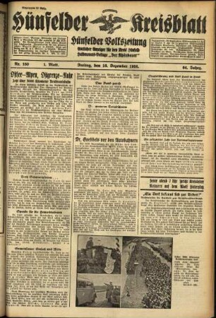 Erste Ausgabe vom Freitag, den 16. Dezember 1938.