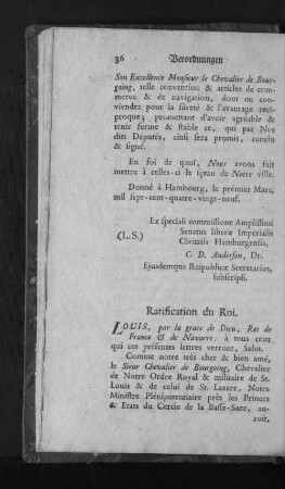 Ratification du Roi.