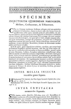 Specimen Insectorum Quorumdam Marinorum, Mollium, Crustaceorum & Testaceorum