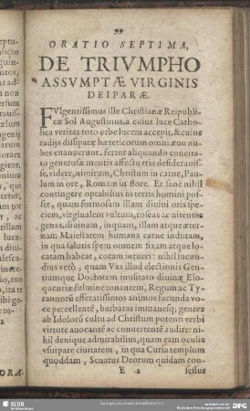 Oratio Septima, De Triumpho Assumptae Virginis Deiparae