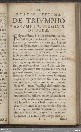 Oratio Septima, De Triumpho Assumptae Virginis Deiparae