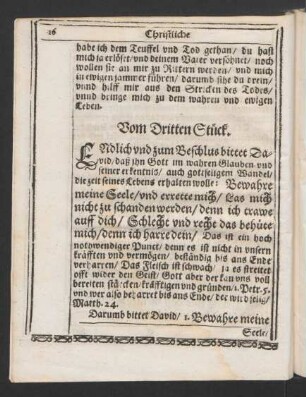 Vom Dritten Stück. [3. Umb erhaltung des Glaubens und vertrawens auff Gott.]