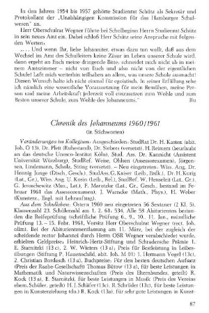 Chronik des Johanneums 1960/1961