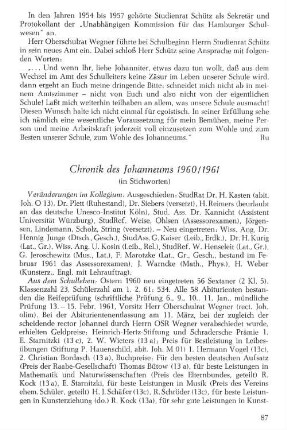Chronik des Johanneums 1960/1961