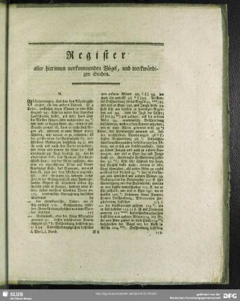 Register aller hierinnen vorkommenden Vögel, und merkwürdigen Sachen