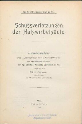 Schussverletzungen der Halswirbelsäule