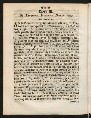 Caput III. De Sanguine Secundum Differentias Explicato.