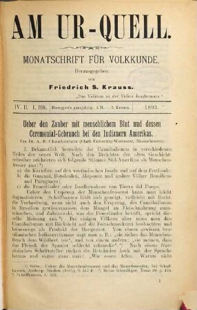 Am Ur-Quell : Monatschrift für Volkskunde. 4. 1893
