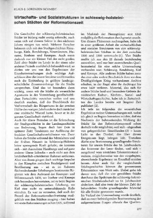 Wirtschafts- und Sozialstrukturen in schleswig-holsteinischen Städten der Reformationszeit