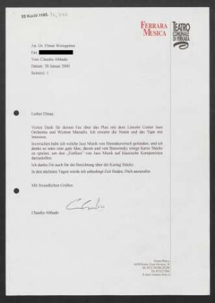 Brief an Elmar Weingarten, 28.01.2000