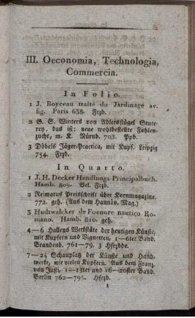 III. Oeconomia, Technologia, Commercia