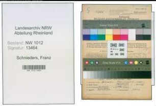 Entnazifizierung Franz Schnieders , geb. 13.02.1889 (Elektromeister)