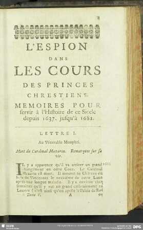 Lettre I. Au Vénerable Mouphti