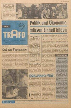 TRO-Betriebszeitung 'Der Trafo'; Nr. 22/1962 (22. Juni 1962)
