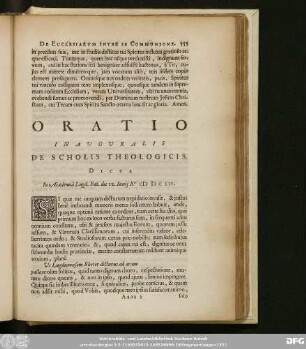 Oratio Inauguralis De Scholis Theologicis.