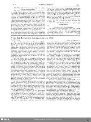 Von der Leipziger Frühjahrsmesse 1932 (Fortsetzung und Schluß aus Nr. 11)