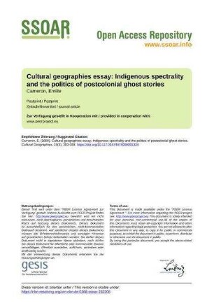 Cultural geographies essay: Indigenous spectrality and the politics of postcolonial ghost stories