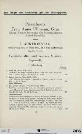 I. Auktionstag: Donnerstag, den 18. März 1937, ab 3 Uhr nachmittags (Nr. 1-236)