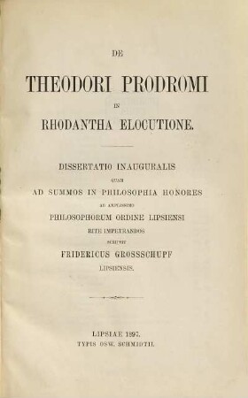 De Theodori Prodromi in Rhodantha elocutione