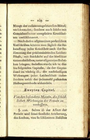 Zweytes Capitel. Von den besondern Mitteln, die schädlichen Wirkungen der Freude zu verbessern.