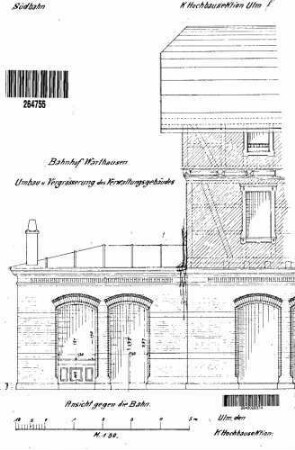Warthausen: Empfangsgeb.Verwaltungsgeb. Vergrößerung Längansicht (Anbau/Altgebäude)