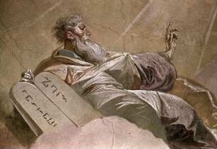 Die Heilige Dreifaltigkeit umgeben von den Heiligen Petrus, Paulus, Benedikt und Koloman sowie Moses und Aaron