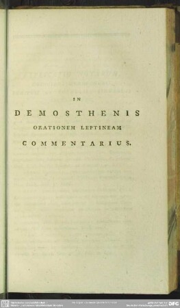 In Demosthenis Orationem Leptineam Commentarius