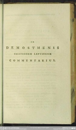 In Demosthenis Orationem Leptineam Commentarius