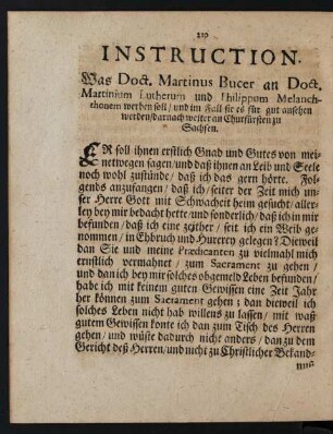 Instruction. Was Doct. Martinus Bucer an Doct. Martinium Lutherum und Philippum Melanchthonem werben soll/ ...