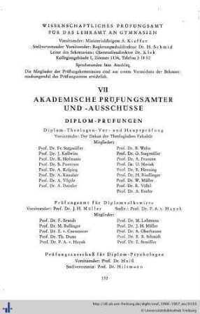 VII. Akademische Prüfungsämter- und -ausschüsse: Diplomprüfungen
