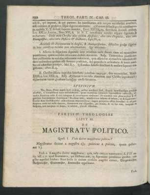 Caput III. De Magistratu Politico