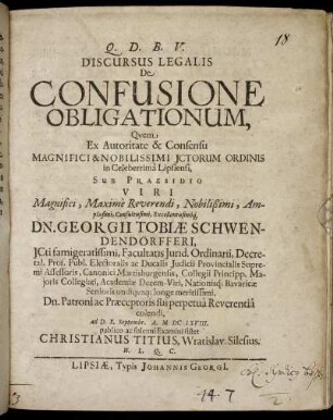 Discursus Legalis De Confusione Obligationum