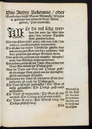 Das Ander Bekentnis/ oder Symbolum heisst Sancti Athanasii ...
