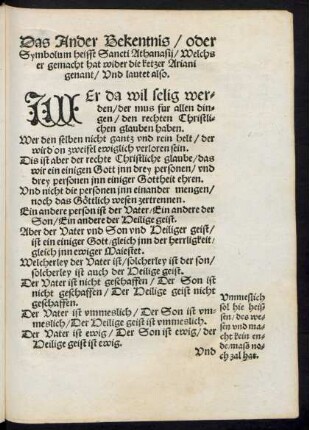 Das Ander Bekentnis/ oder Symbolum heisst Sancti Athanasii ...