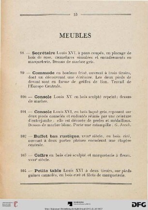 Meubles (Nr. 98-113)