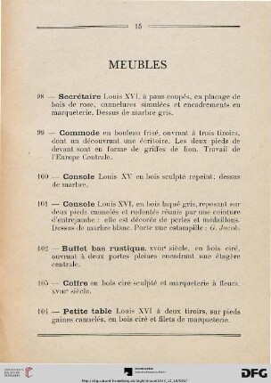 Meubles (Nr. 98-113)