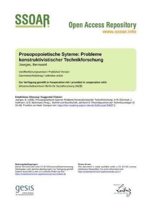 Prosopopoietische Syteme: Probleme konstruktivistischer Technikforschung