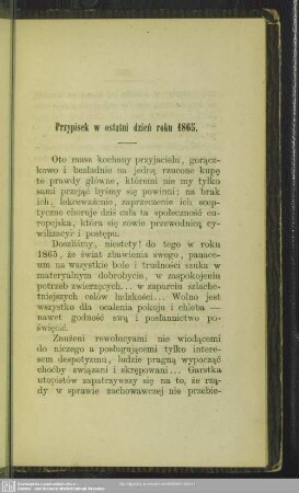 Przypisek w ostatni dzien roku 1865