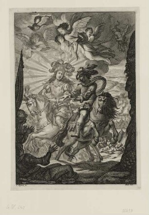 Abschied von der heiligen Johanna von Orléans und Charles VII, aus: Jean Chapelain, "La Pucelle ou La France delivrée, poëme héroïque", Paris 1656