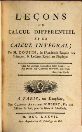 Leçons De Calcul Differentiel Et De Calcul Intégral