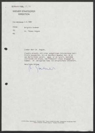 Brief an Thomas Angyan, 02.05.1990