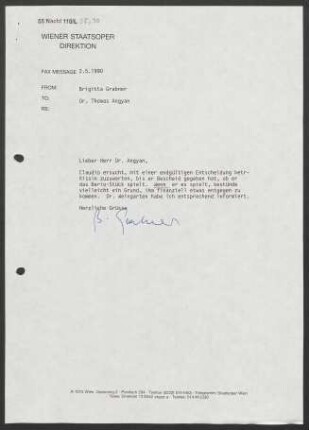 Brief an Thomas Angyan, 02.05.1990