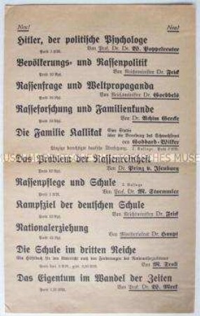 Verlagswerbung mit Bestellzettel für NS-Literatur