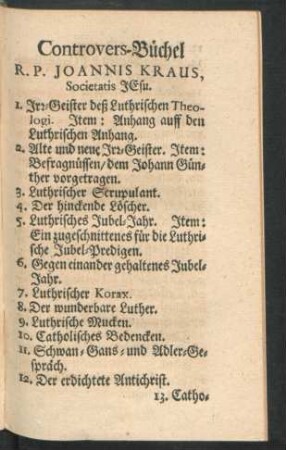 Controvers-Büchel R. P. Joannis Kraus, Societatis JEsu