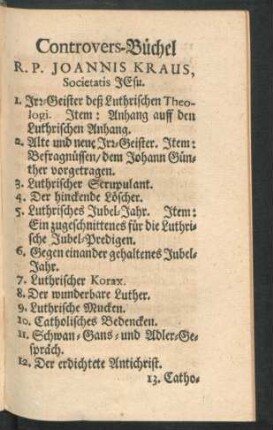Controvers-Büchel R. P. Joannis Kraus, Societatis JEsu