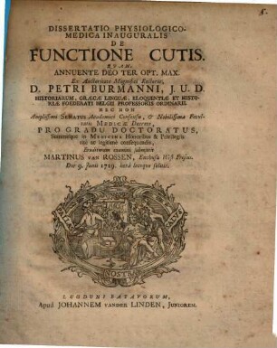 Diss. physiol. med. inaug. de functione cutis