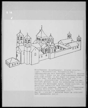 Schaffhausen: perspektivische Ansicht Münsterkirche vom Kloster Allerheiligen, 1. Bau