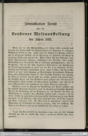 Administrativer Bericht über die Londoner Weltausstellung des Jahres 1862