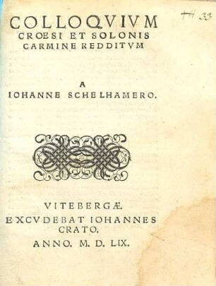 Colloqvivm Croesi Et Solonis Carmine