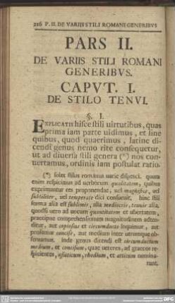 Pars II, De Variis Stili Romani Generibus